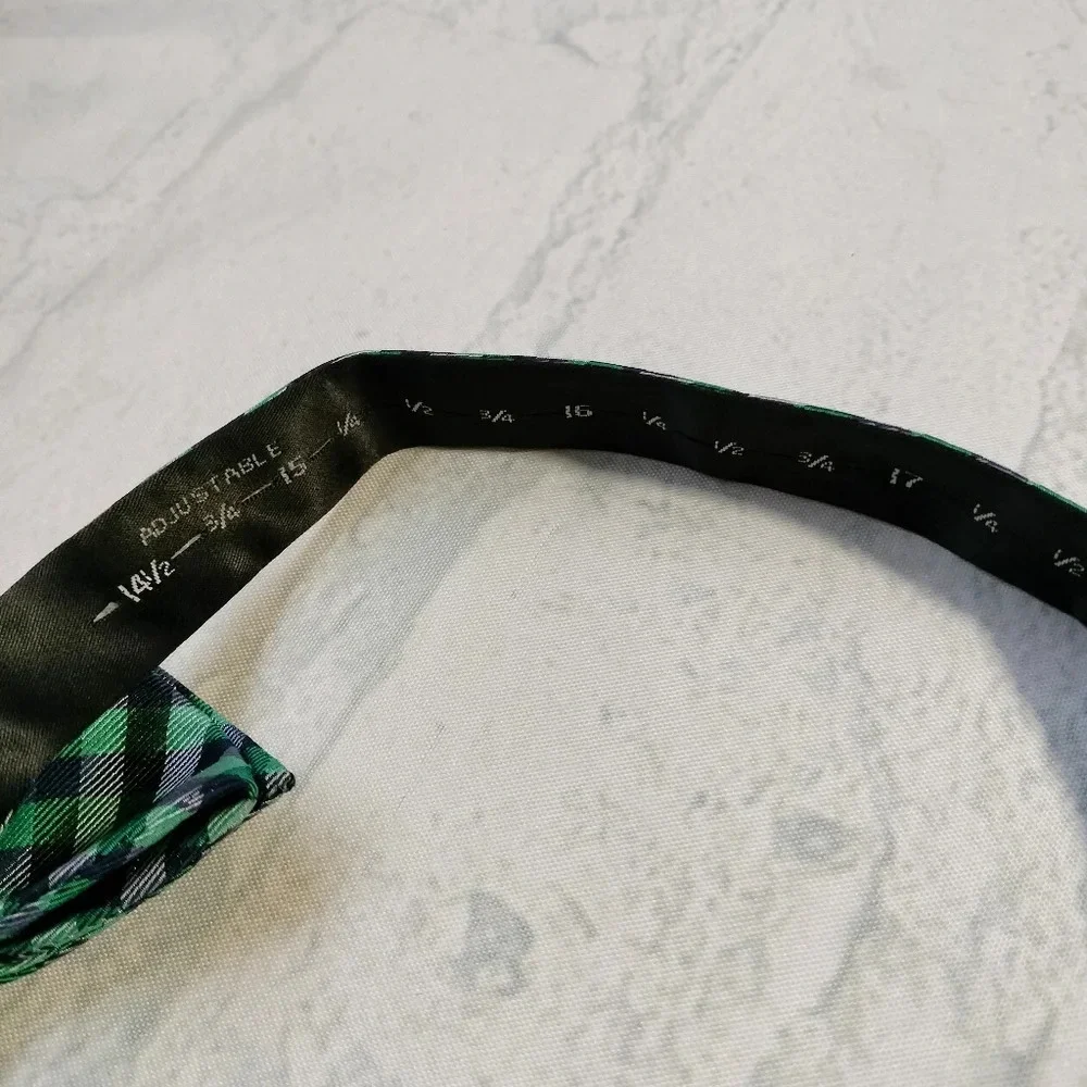 Saddlebred Silk Blend Bowtie Blue Green Teal Checks Plaid Adjustable Classic B
